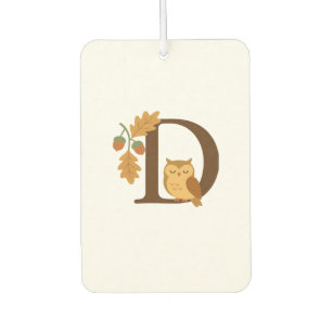 Autumn Alphabet Monogram Letter D � Owl with Oak L Car Air Freshener