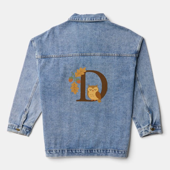 Autumn Alphabet Monogram Letter D – Owl with Oak L Denim Jacket (Back)