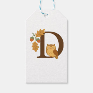 Autumn Alphabet Monogram Letter D � Owl with Oak L Gift Tags