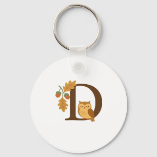Autumn Alphabet Monogram Letter D � Owl with Oak L Key Ring