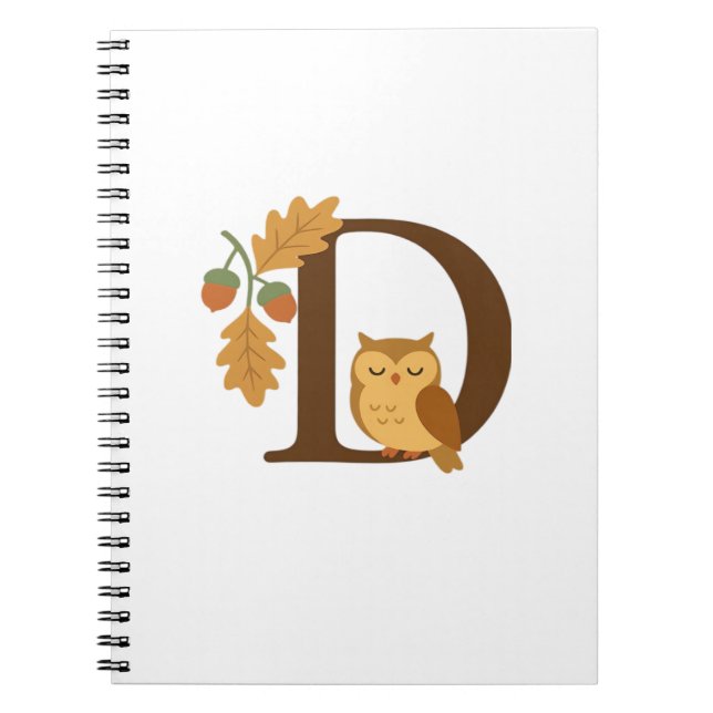 Autumn Alphabet Monogram Letter D � Owl with Oak L Notebook (Front)