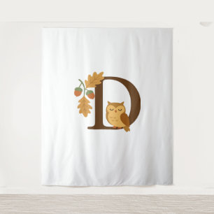 Autumn Alphabet Monogram Letter D – Owl with Oak L Tapestry