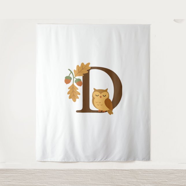 Autumn Alphabet Monogram Letter D – Owl with Oak L Tapestry (Front)