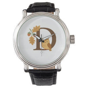 Autumn Alphabet Monogram Letter D – Owl with Oak L Watch