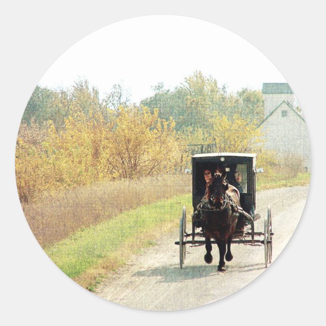 Autumn Amish Horse and Buggy Classic Round Sticker (Front)