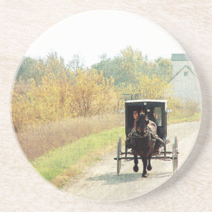 Autumn Amish Horse and Buggy Coaster