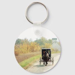 Autumn Amish Horse and Buggy Key Ring