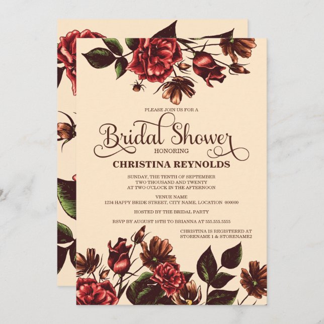 Autumn and Fall Floral Bridal Shower Invitation (Front/Back)