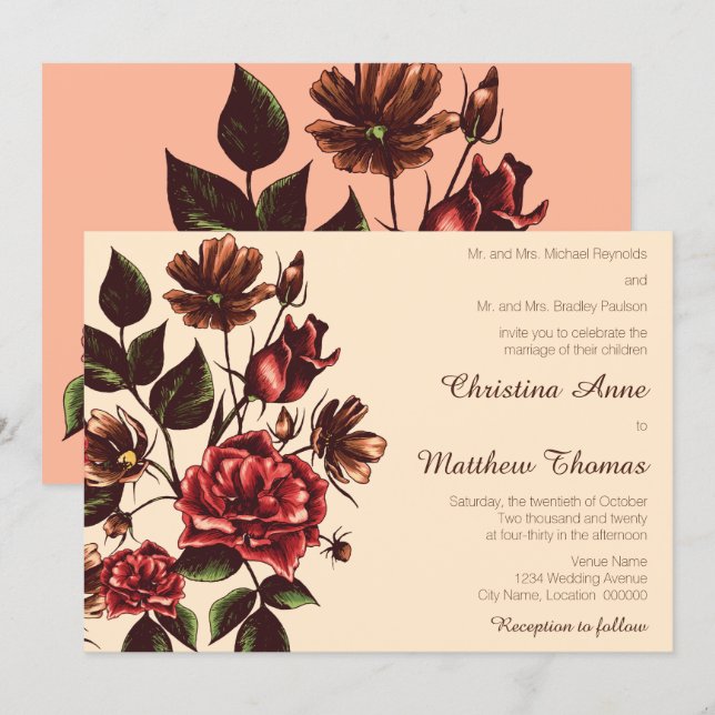 Autumn and Fall Floral Wedding Invitation (Front/Back)