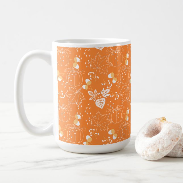 autumn and leaf patterns coffee mug (With Donut)