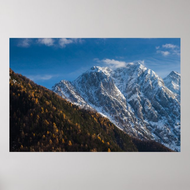 Autumn and winter at snowy mountains poster (Front)