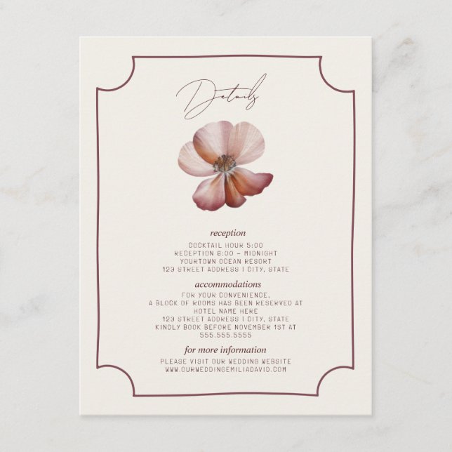 Autumn Anemone Hand Drawn Border Wedding Details Enclosure Card (Front)