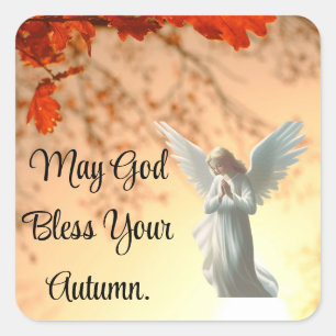 Autumn Angel Praying Square Sticker