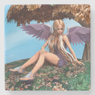 Autumn Angel Woodland Fantasy Art Stone Coaster