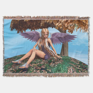 Autumn Angel Woodland Fantasy Art Throw Blanket