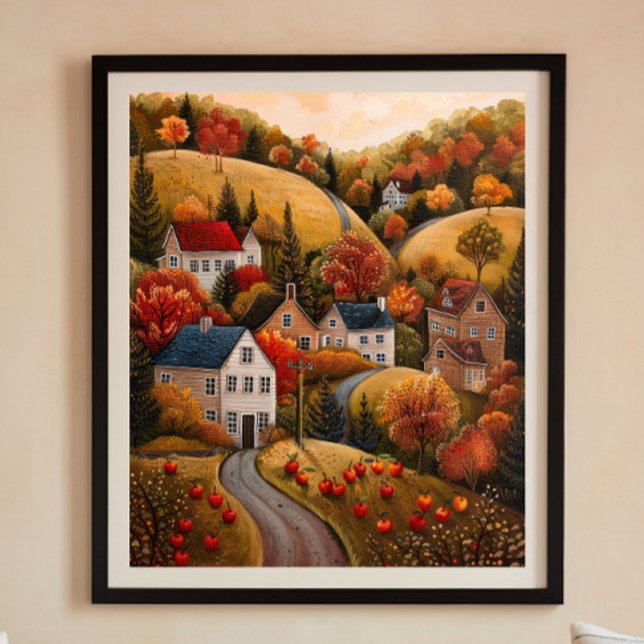 Autumn Apple Harvest Folk Art Oil Painting Poster (Creator Uploaded)