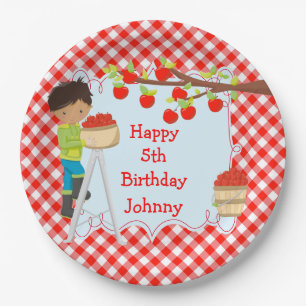 Autumn Apple Picking African American Birthday Paper Plate