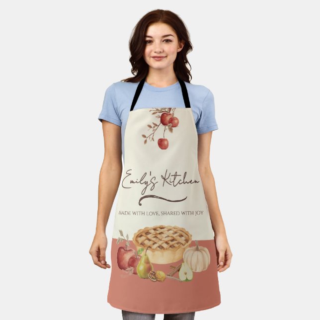 Autumn Apple Pie Personalised Baking Apron (Worn)