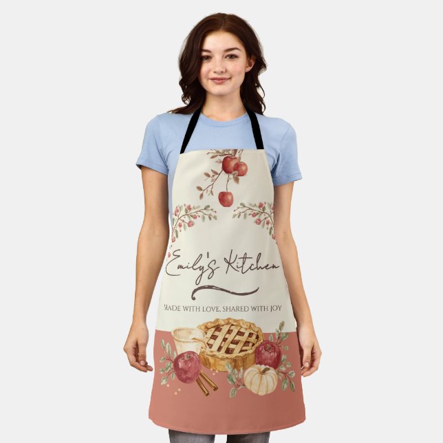 Autumn Apple Pie Personalised Baking Apron (Worn)