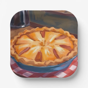 Autumn Apple Pie Watercolor Painting Paper Plate