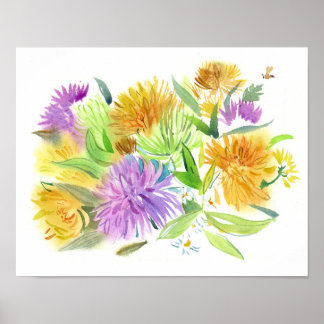 Autumn Asters Bouquet in Sunlight Painting Poster