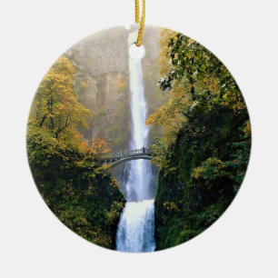Autumn at Multnomah Falls, OR Ceramic Tree Decoration