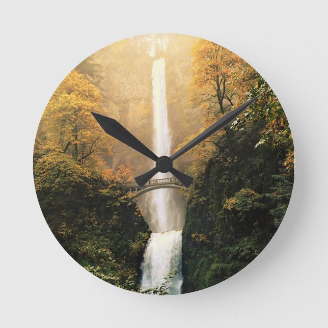 Autumn at Multnomah Falls, OR Round Clock (Front)
