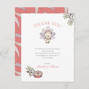Autumn Baby Girl Little Turkey Thank You Card