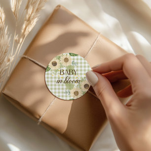 Autumn Baby in Bloom Gingham Sunflower Classic Round Sticker