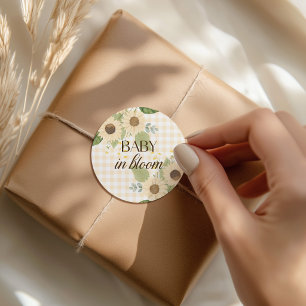 Autumn Baby in Bloom Gingham Sunflower Classic Round Sticker