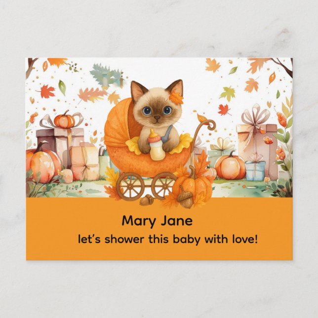 Autumn Baby Shower for Cat Lovers Postcard (Front)