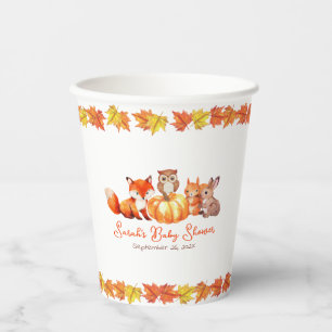 Autumn Baby Shower Pumpkin Animals and Fall Leaves Paper Cups