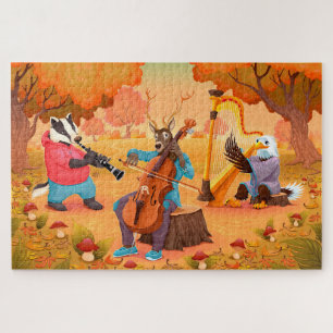 Autumn Badger Deer Eagle Fall Music Thanksgiving Jigsaw Puzzle