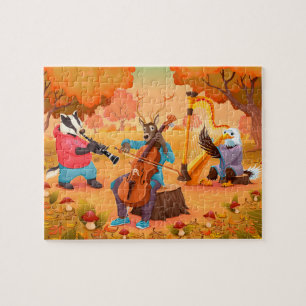 Autumn Badger Deer Eagle Fall Music Thanksgiving Jigsaw Puzzle