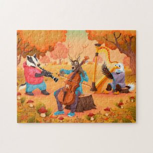 Autumn Badger Deer Eagle Fall Music Thanksgiving Jigsaw Puzzle