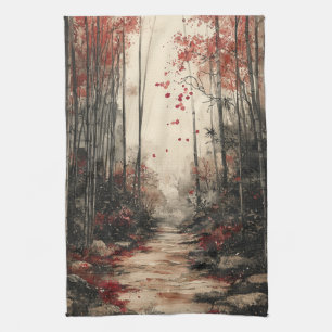 Autumn Bamboo Path Ink Wash Tea Towel