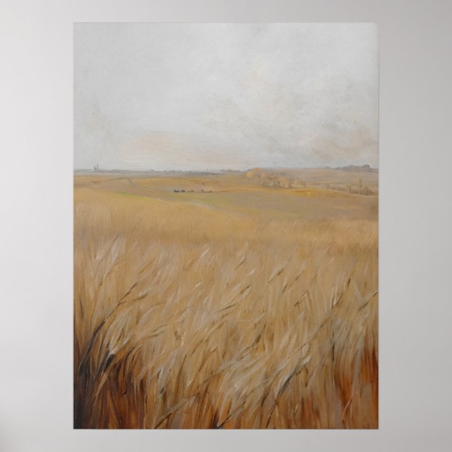 Autumn barley field painting, vintage art,  poster (Front)