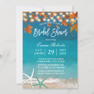 Autumn Beach Wedding Starfish Bridal Shower Invitation
