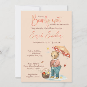 Autumn Bear Baby Shower invitation, Fall bear Invi Invitation