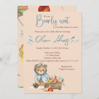 Autumn Bear Baby Shower invitation, Fall bear Invitation