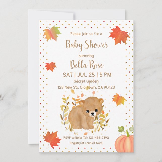 Autumn Bear Baby Shower Invitations (Front)