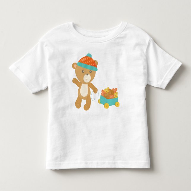 Autumn Bear, Cute Bear, Bear With Hat, Leaves Toddler T-Shirt (Front)