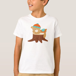 Autumn Bear, Sleeping Bear, Cute Bear, Tree Stump T-Shirt