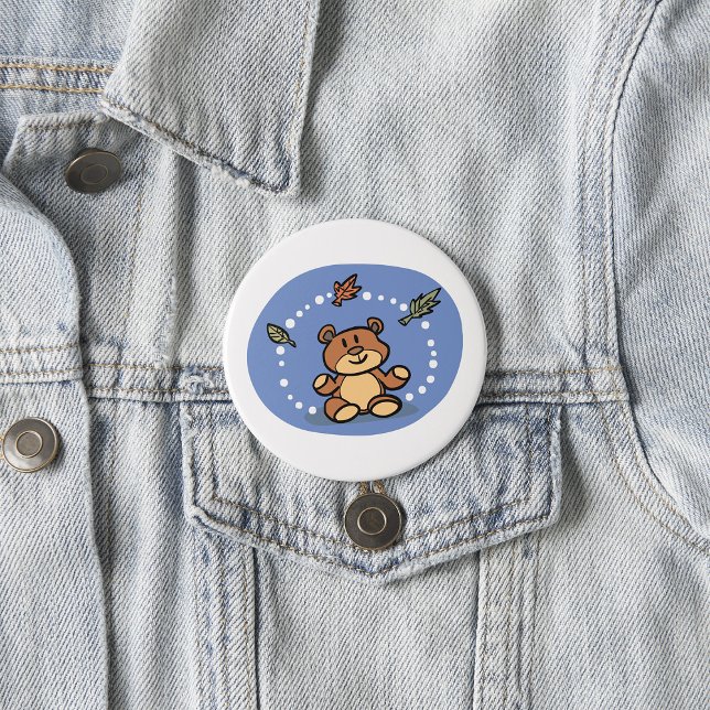Autumn Bear with Falling Leaves  7.5 Cm Round Badge (Creator Uploaded)