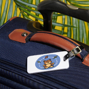 Autumn Bear with Falling Leaves Luggage Tag