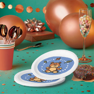Autumn Bear with Falling Leaves  Paper Plate