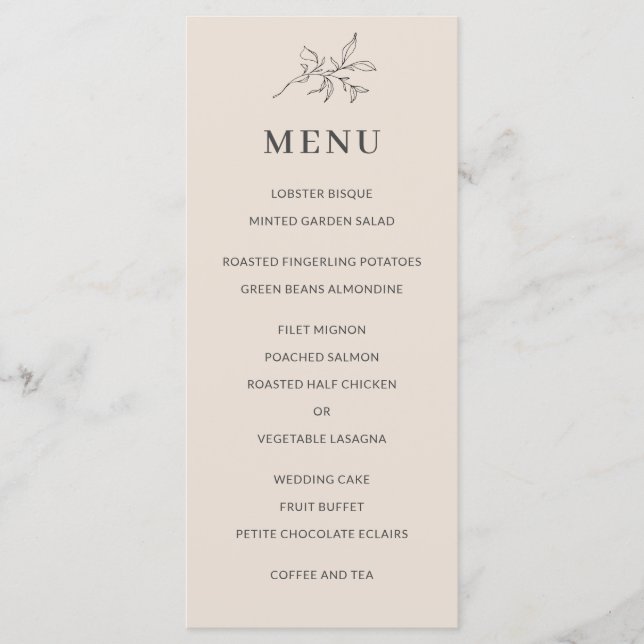Autumn Beige Simple Elegant Botanical Menu (Front)