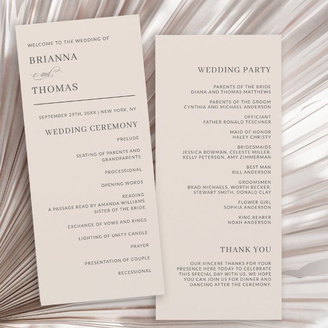 Autumn Beige Simple Elegant Wedding Program (Personalize this simple elegant wedding program template with  your wedding day info.)