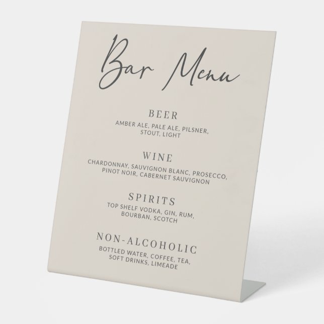 Autumn Beige Simple Minimalist Bar Menu Pedestal Sign (Front)