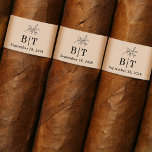 Autumn Beige Wedding Cigar Band Label<br><div class="desc">This simple elegant label design has been created to use as a custom cigar band for a wedding, anniversary or engagement party. It has an autumn beige background with elegant charcoal grey text template to personalise with the Bride and Groom's monogram initials and their wedding date. A simple botanical leafy...</div>
